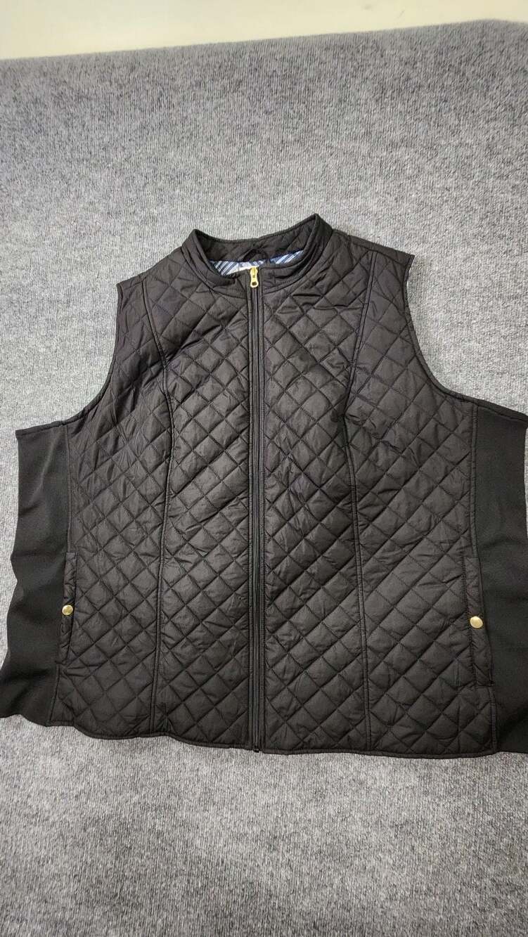 Kim Rogers Quilted Zip-Up Vest Black Size 4X